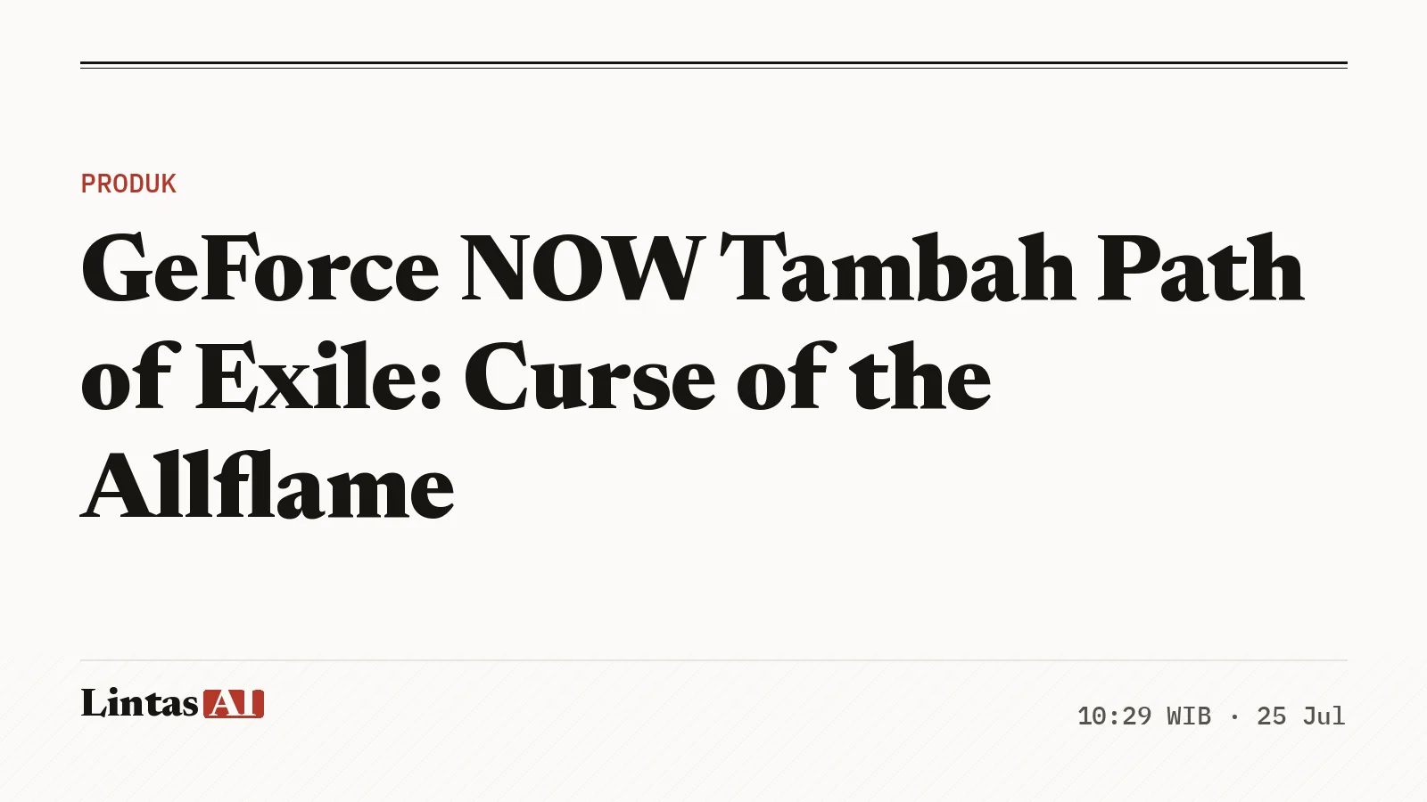 Antarmuka GeForce NOW menampilkan game Path of Exile, Battlefield 6, dan Breath of Fire IV di berbagai perangkat.