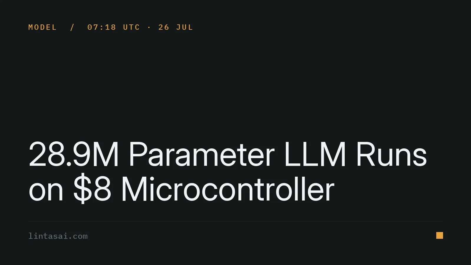 ESP32-S3 microcontroller displaying AI-generated text on a small screen.